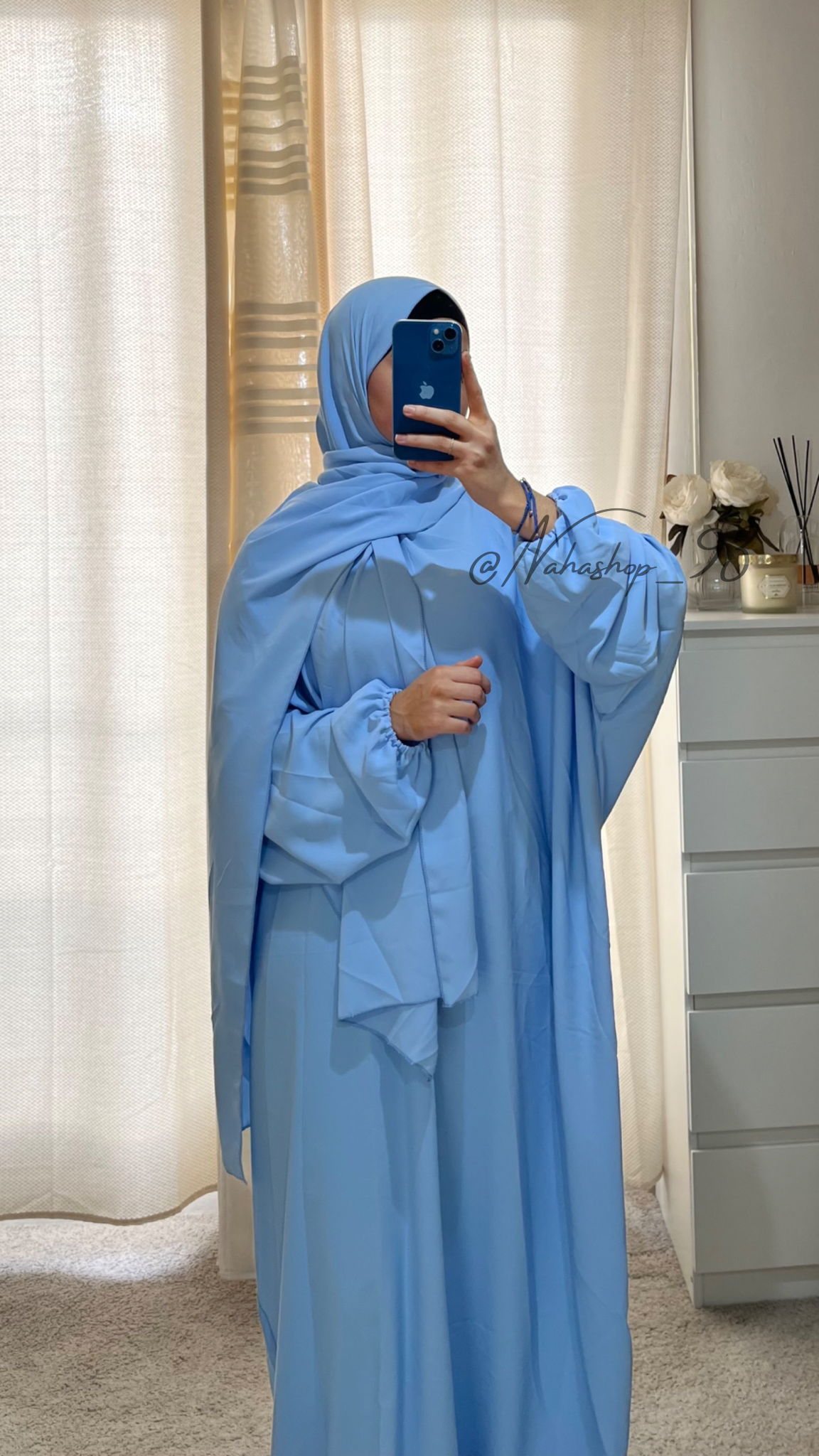 Abaya voile intégré BLEU CIEL