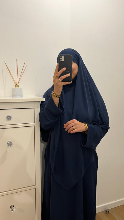 Khimar en soie de medine bleu nuit